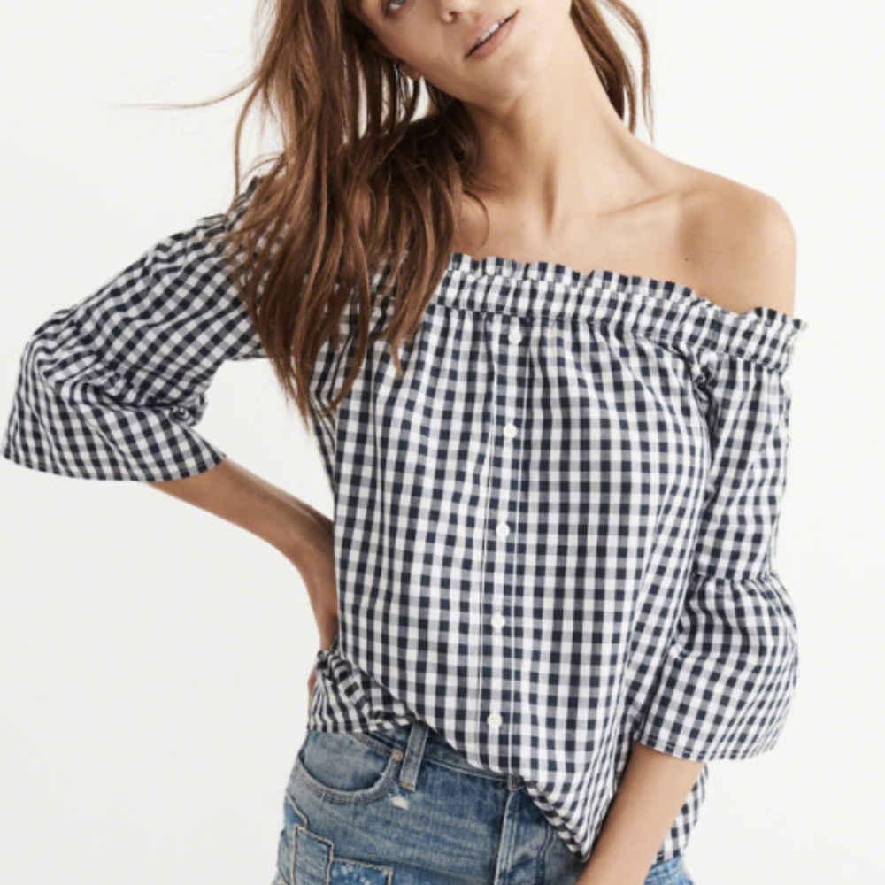 Abercrombie & Fitch Off-Shoulder Gingham Shirt